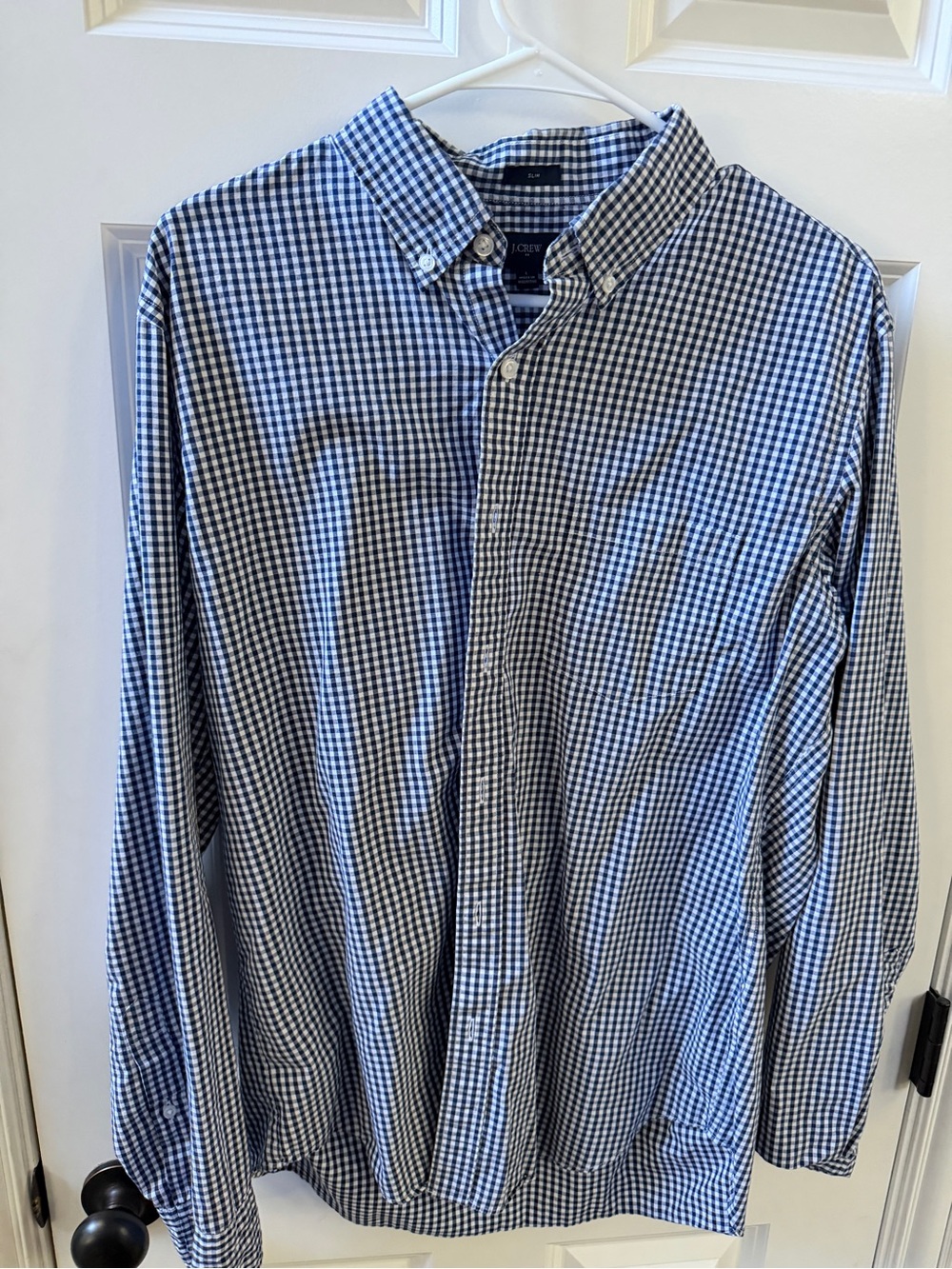 J. Crew Men’s Navy and White Gingham Button-Down Shirt